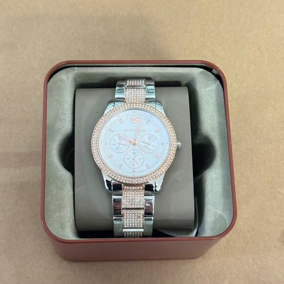 Michael Kors MK6827 Tibby White Chronograph Glitz Dial Two Tone Rose Gold/Silver - Picture 4 of 8